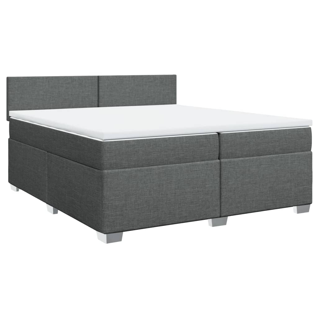 Κρεβάτι Boxspring με Στρώμα Σκούρο Γκρι 200x200 εκ. Υφασμάτινο - Pakobazaar