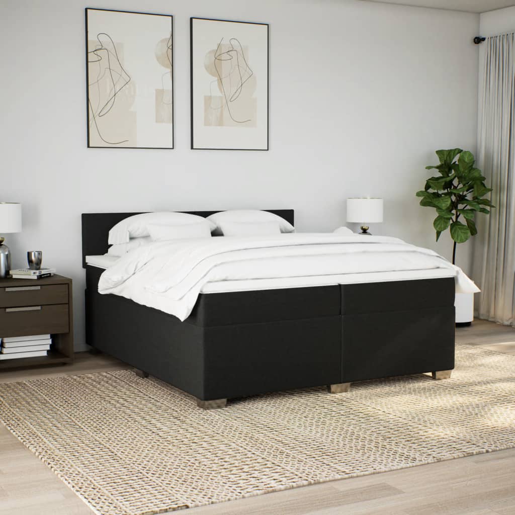 Κρεβάτι Boxspring με Στρώμα Μαύρο 200x200 εκ. Υφασμάτινο - Pakobazaar