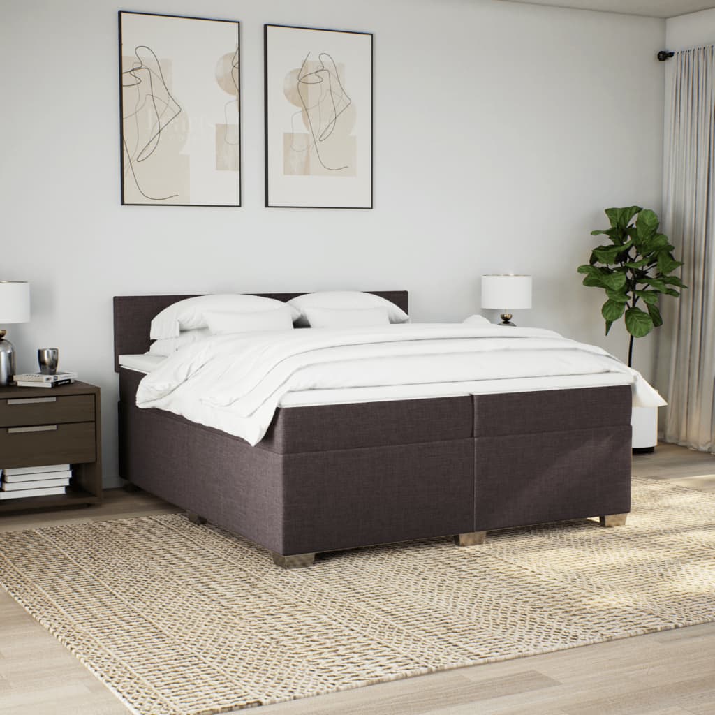 Κρεβάτι Boxspring με Στρώμα Σκούρο Καφέ 200x200 εκ. Υφασμάτινο