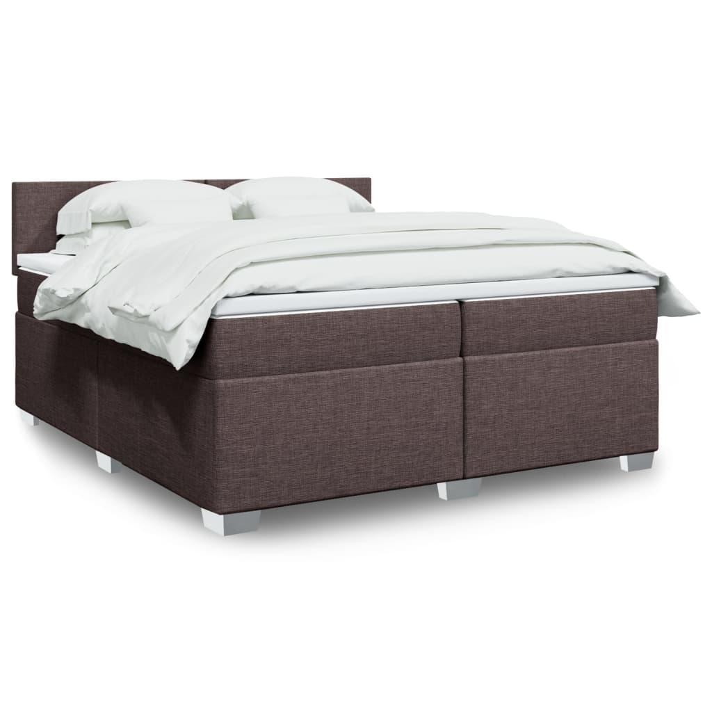 Κρεβάτι Boxspring με Στρώμα Σκούρο Καφέ 200x200 εκ. Υφασμάτινο
