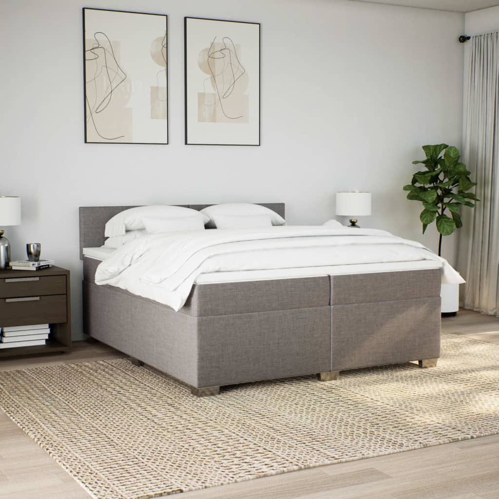 Κρεβάτι Boxspring με Στρώμα Taupe 200x200 εκ. Υφασμάτινο