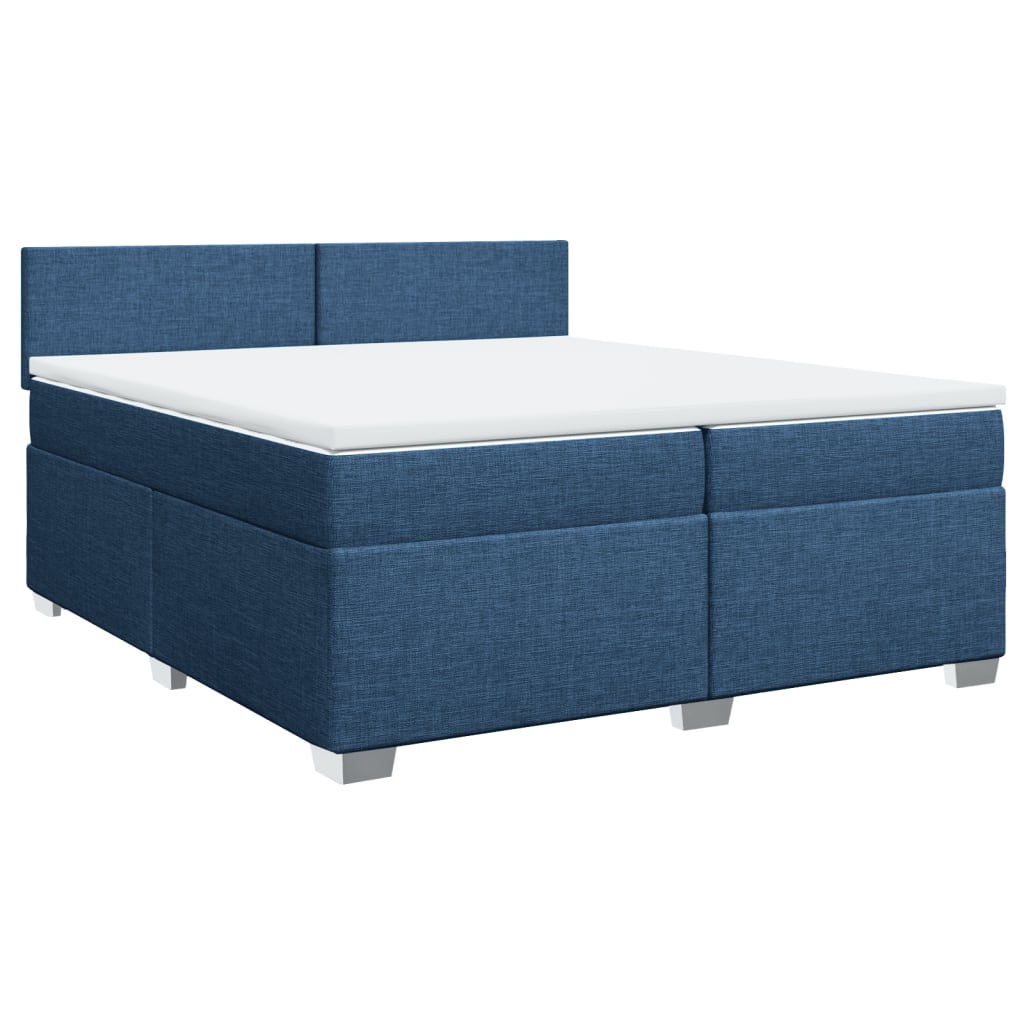 Κρεβάτι Boxspring με Στρώμα Μπλε 200x200 εκ. Υφασμάτινο - Pakobazaar