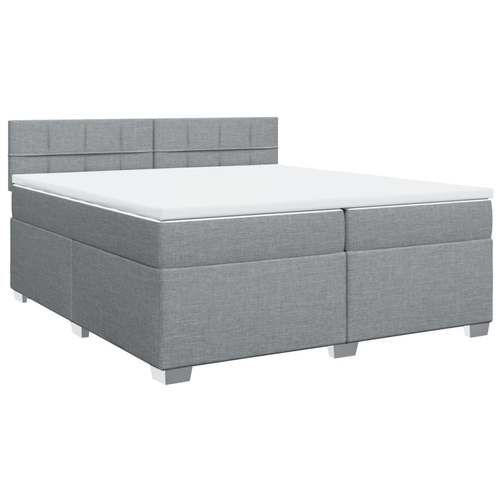 Κρεβάτι Boxspring με Στρώμα Ανοιχτό Γκρι 200x200 εκ. Υφασμάτινο - Pakobazaar