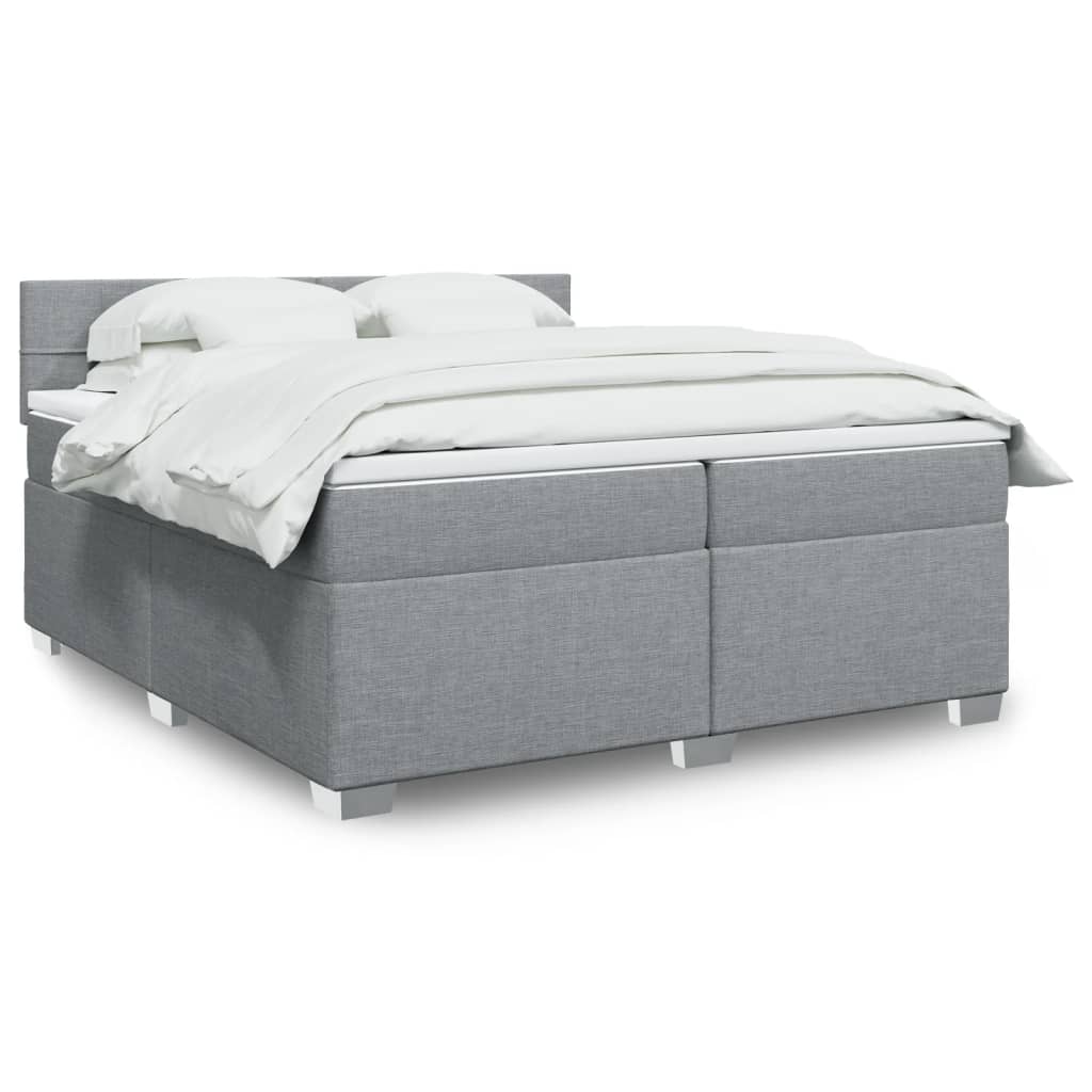 Κρεβάτι Boxspring με Στρώμα Ανοιχτό Γκρι 200x200 εκ. Υφασμάτινο - Pakobazaar