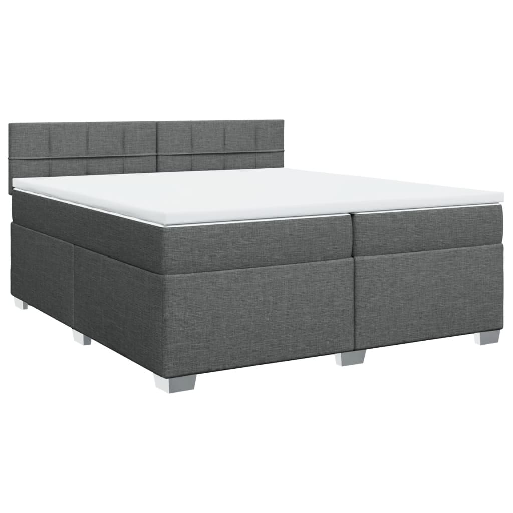 Κρεβάτι Boxspring με Στρώμα Σκούρο Γκρι 200x200 εκ. Υφασμάτινο