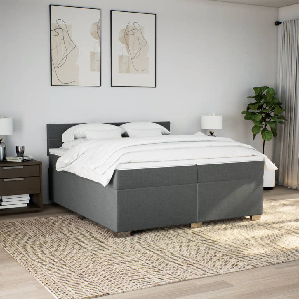 Κρεβάτι Boxspring με Στρώμα Σκούρο Γκρι 200x200 εκ. Υφασμάτινο