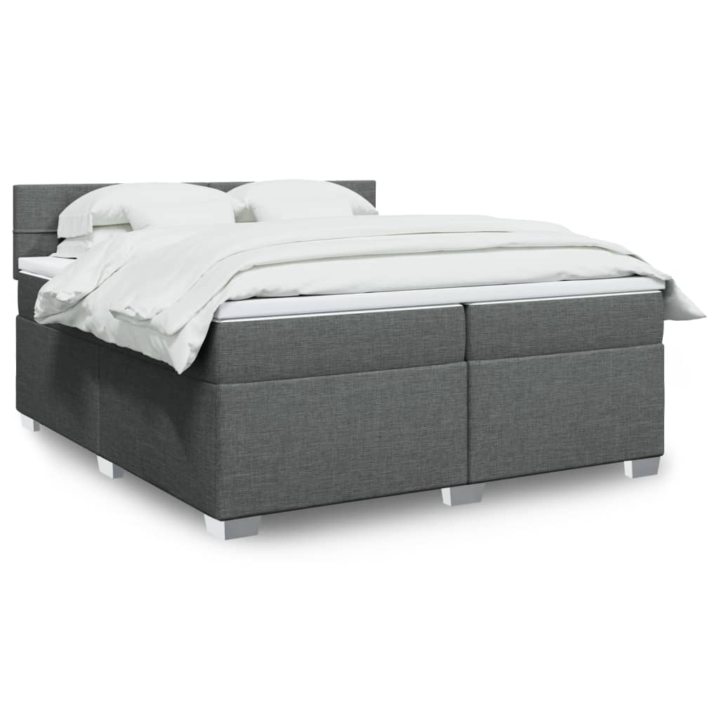 Κρεβάτι Boxspring με Στρώμα Σκούρο Γκρι 200x200 εκ. Υφασμάτινο