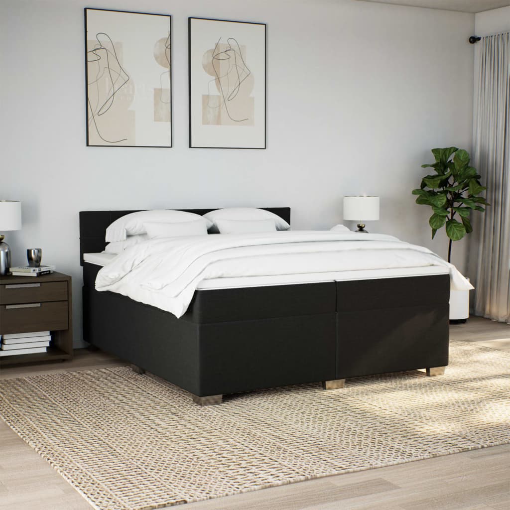 Κρεβάτι Boxspring με Στρώμα Μαύρο 200x200 εκ. Υφασμάτινο - Pakobazaar
