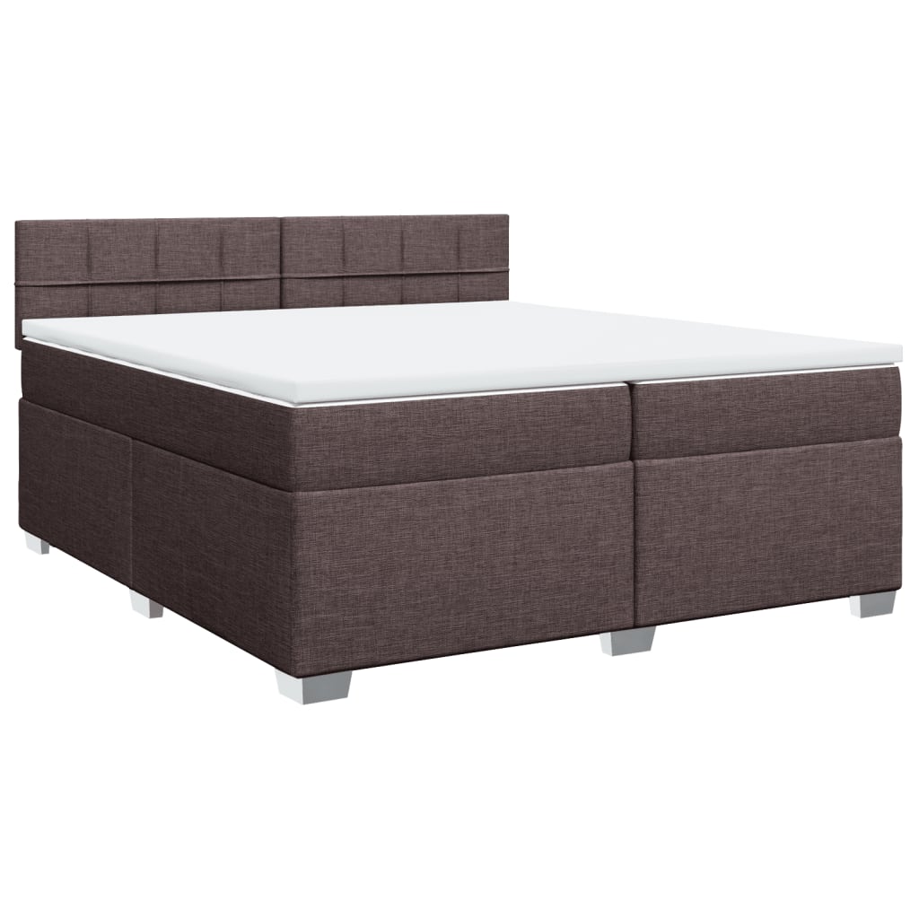 Κρεβάτι Boxspring με Στρώμα Σκούρο Καφέ 200x200 εκ. Υφασμάτινο - Pakobazaar