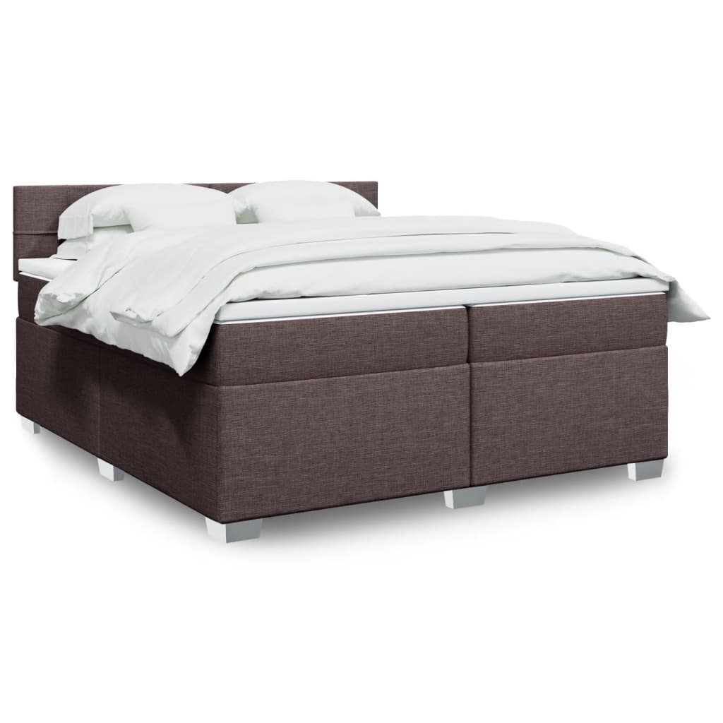 Κρεβάτι Boxspring με Στρώμα Σκούρο Καφέ 200x200 εκ. Υφασμάτινο - Pakobazaar