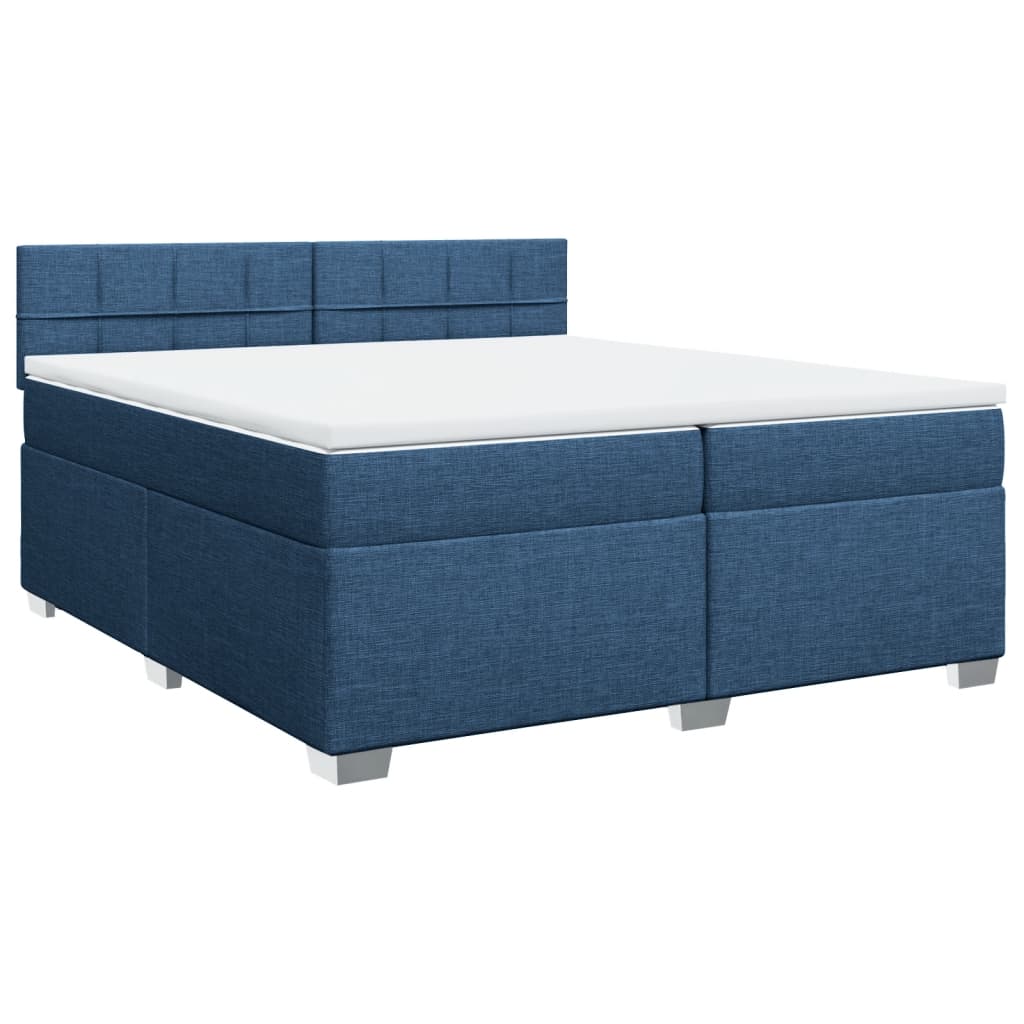 Κρεβάτι Boxspring με Στρώμα Μπλε 200x200 εκ. Υφασμάτινο - Pakobazaar