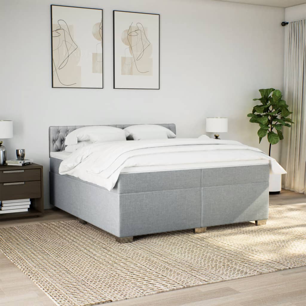 Κρεβάτι Boxspring με Στρώμα Ανοιχτό Γκρι 200x200 εκ. Υφασμάτινο - Pakobazaar