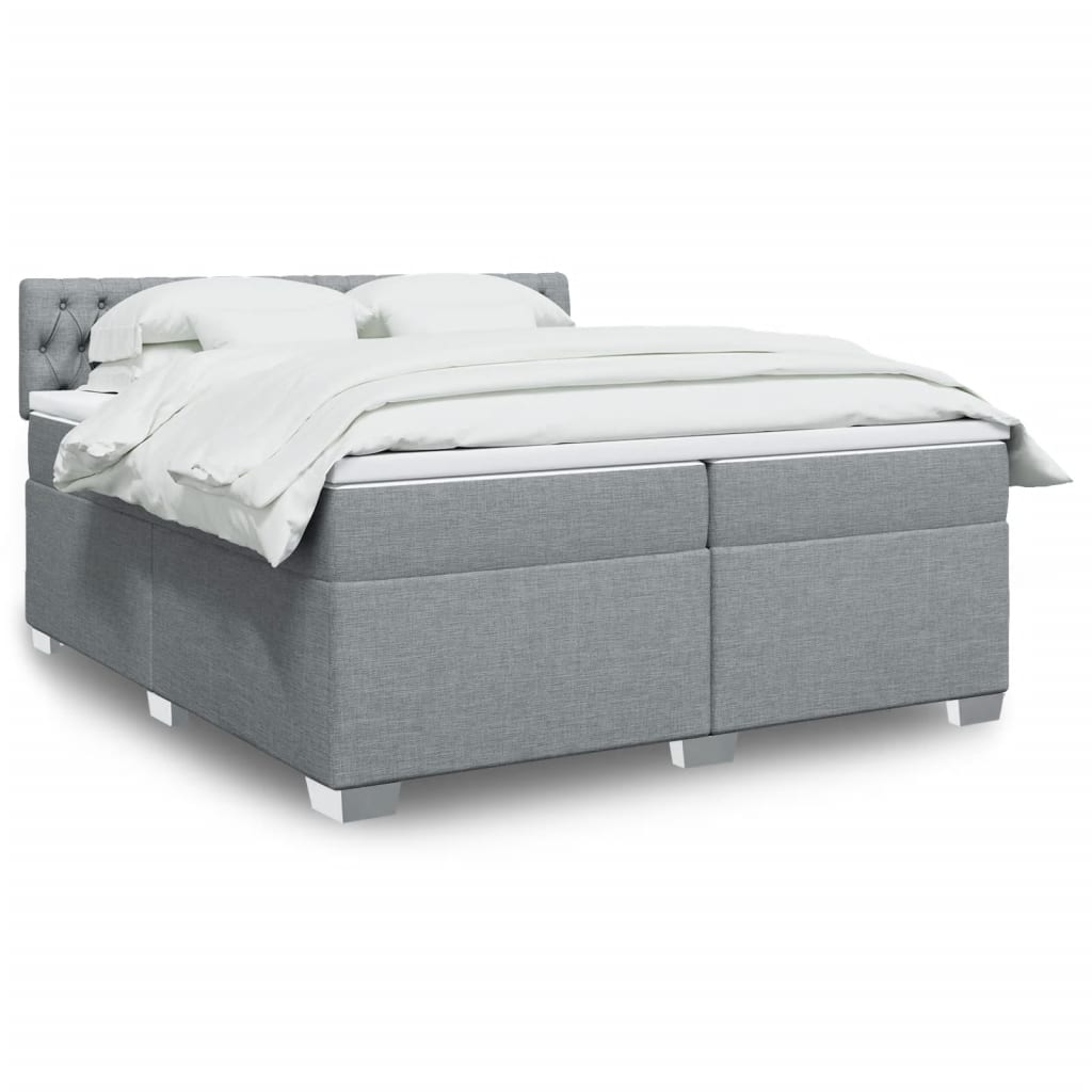 Κρεβάτι Boxspring με Στρώμα Ανοιχτό Γκρι 200x200 εκ. Υφασμάτινο - Pakobazaar
