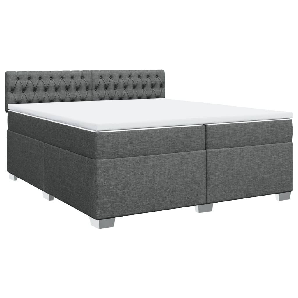 Κρεβάτι Boxspring με Στρώμα Σκούρο Γκρι 200x200 εκ. Υφασμάτινο - Pakobazaar