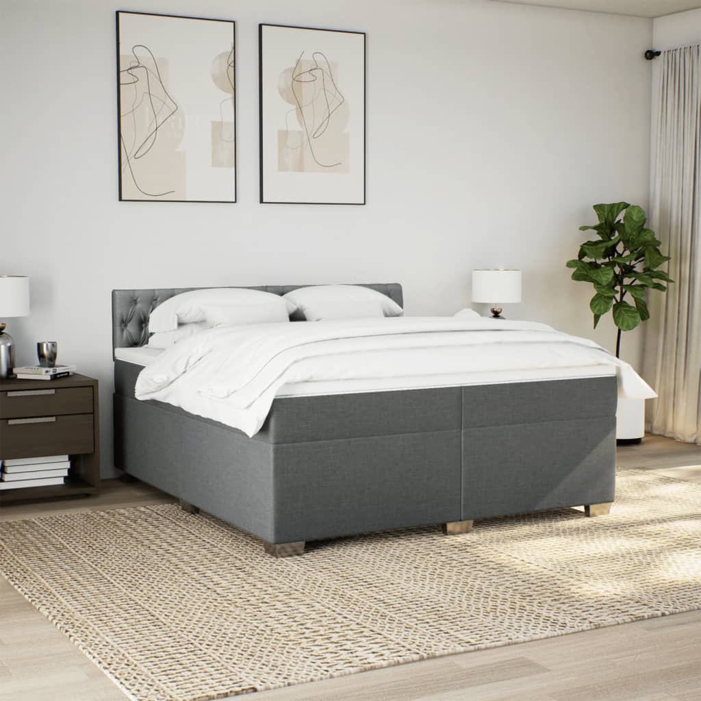 Κρεβάτι Boxspring με Στρώμα Σκούρο Γκρι 200x200 εκ. Υφασμάτινο - Pakobazaar