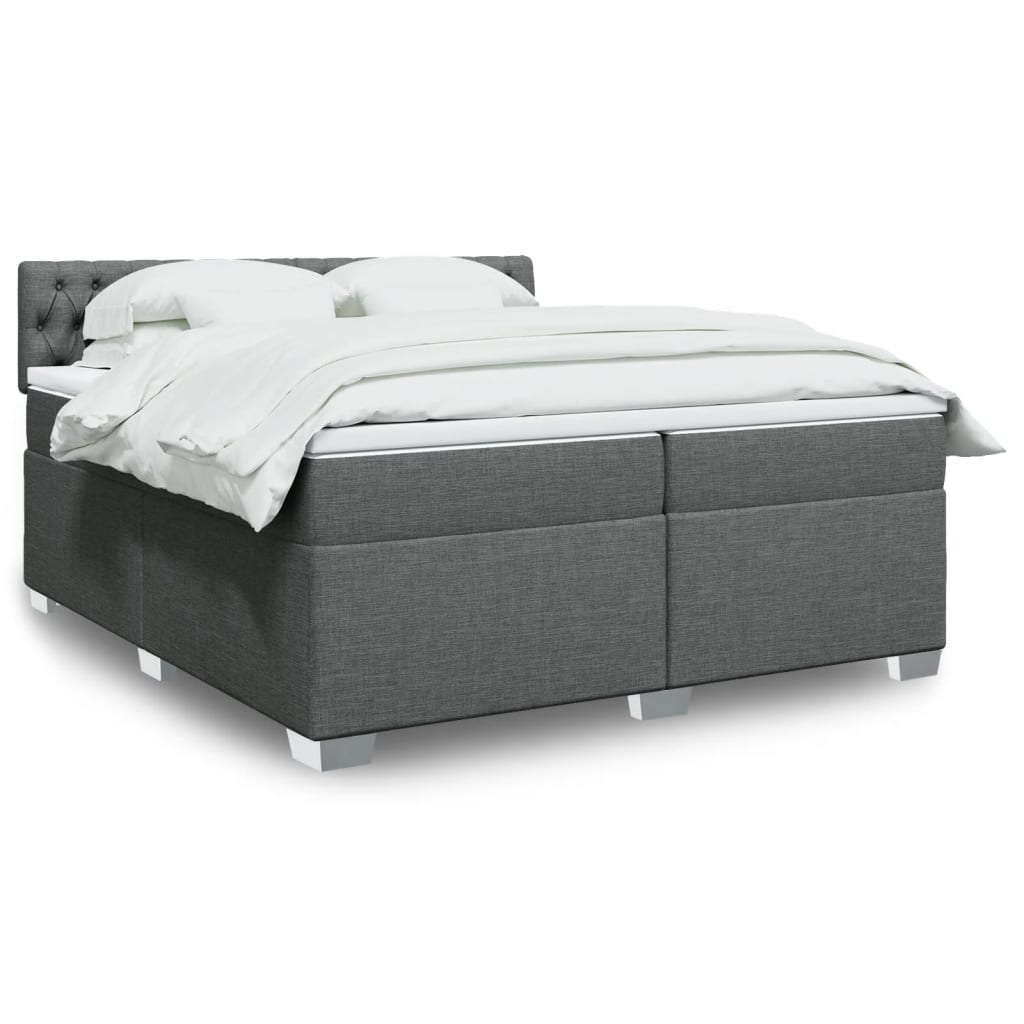 Κρεβάτι Boxspring με Στρώμα Σκούρο Γκρι 200x200 εκ. Υφασμάτινο - Pakobazaar