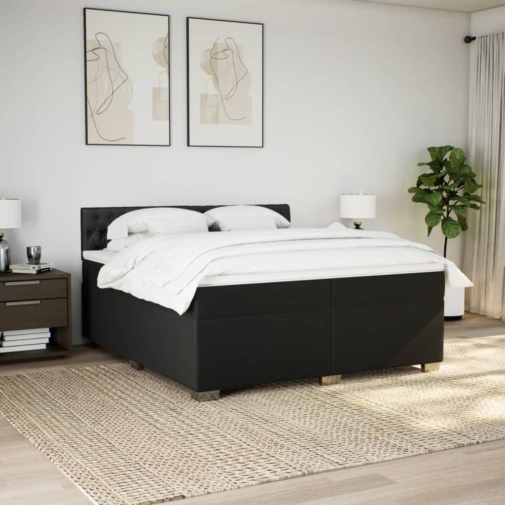 Κρεβάτι Boxspring με Στρώμα Μαύρο 200x200 εκ. Υφασμάτινο - Pakobazaar