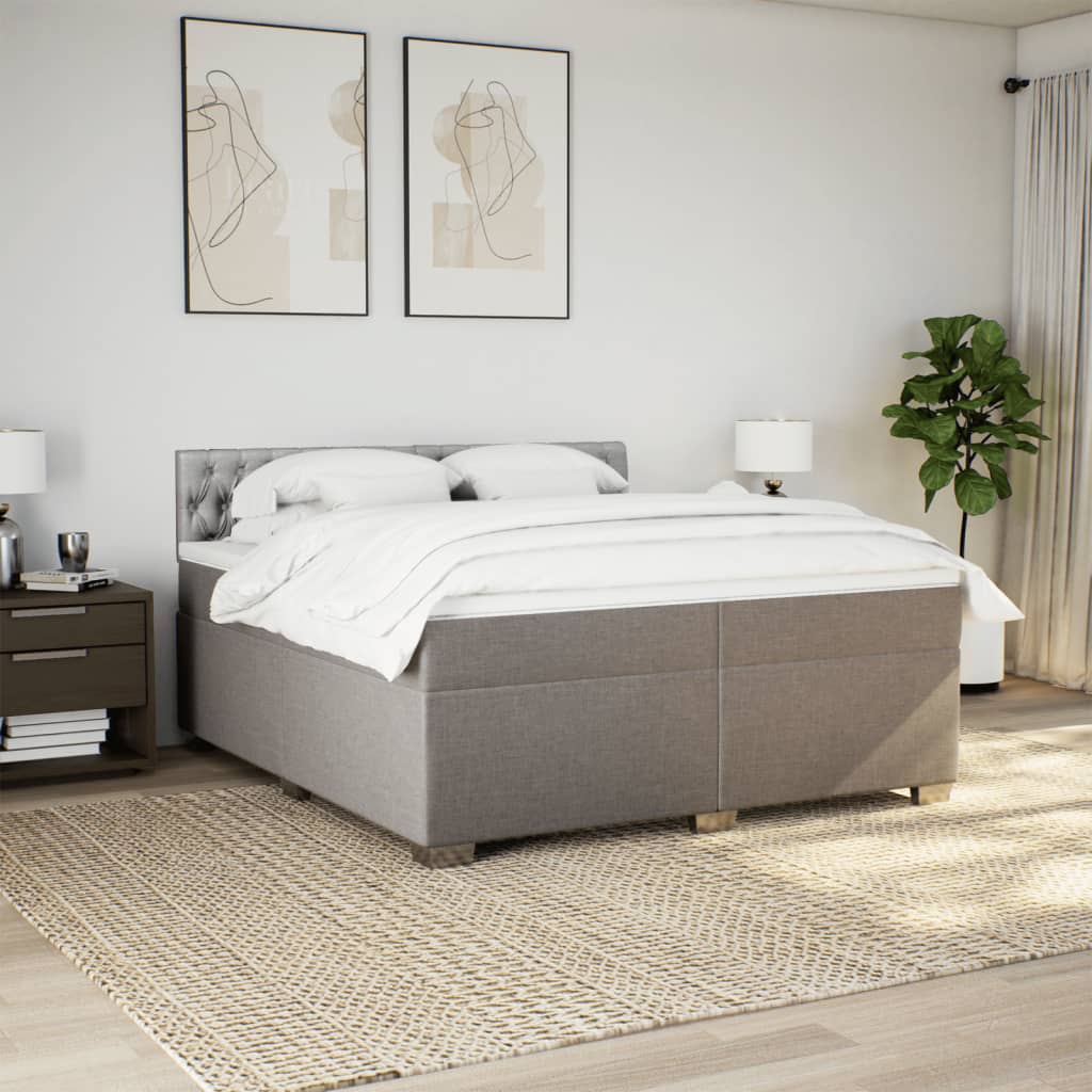 Κρεβάτι Boxspring με Στρώμα Taupe 200x200 εκ. Υφασμάτινο - Pakobazaar