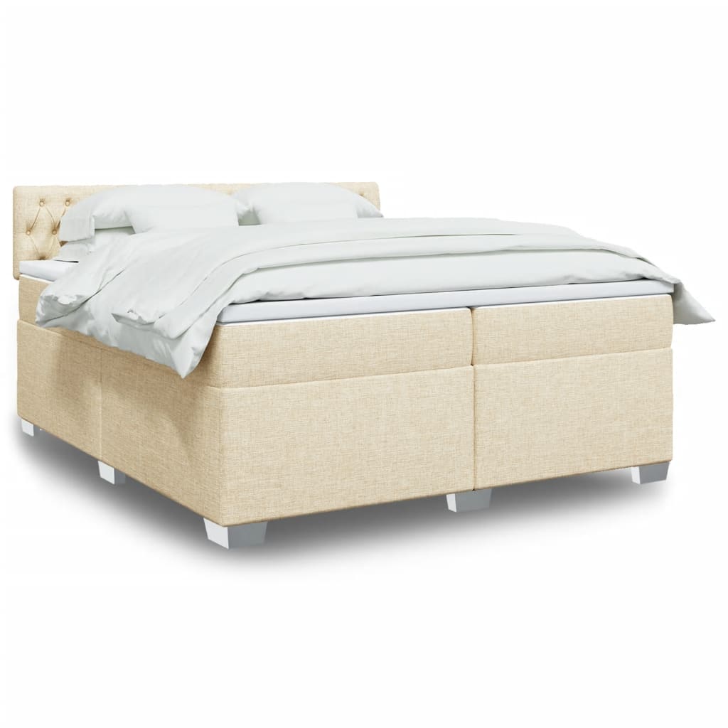 Κρεβάτι Boxspring με Στρώμα Κρεμ 200x200 εκ. Υφασμάτινο