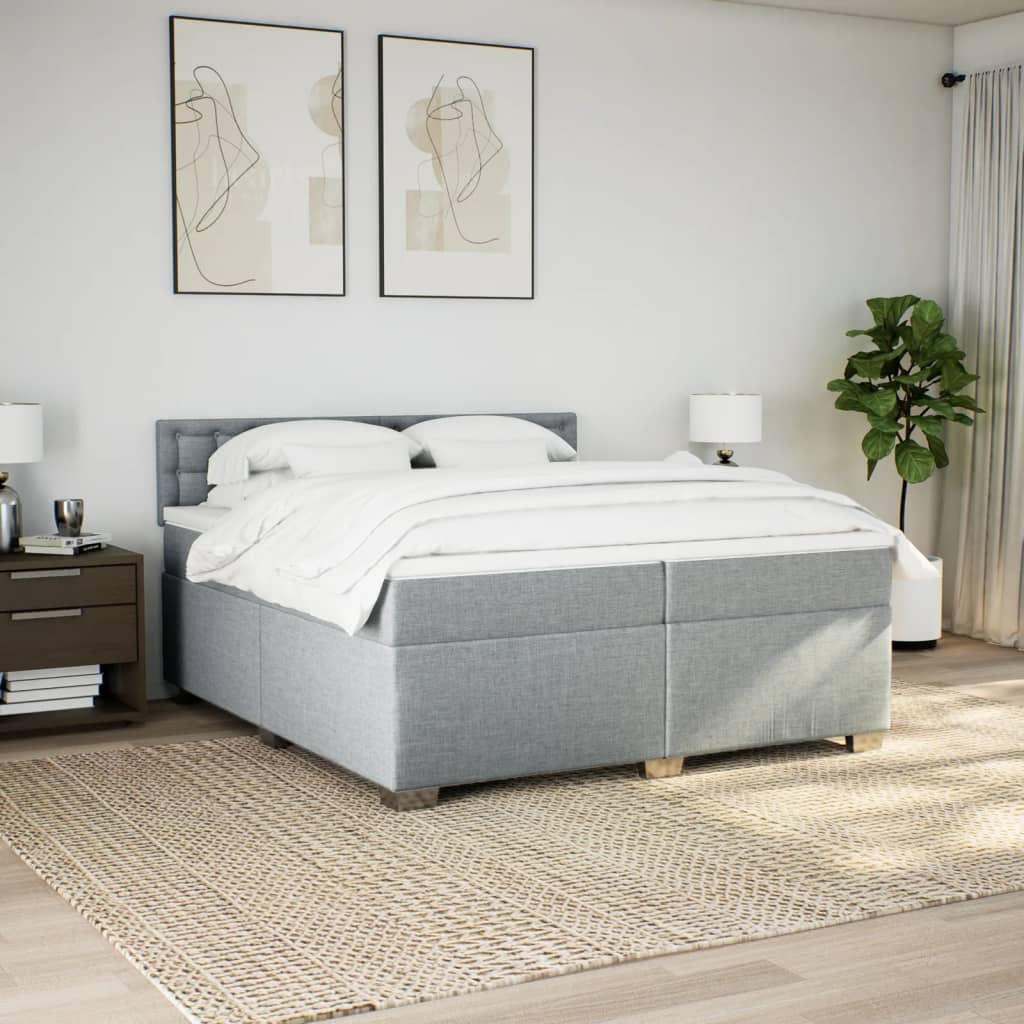 Κρεβάτι Boxspring με Στρώμα Ανοιχτό Γκρι 200x200 εκ. Υφασμάτινο - Pakobazaar