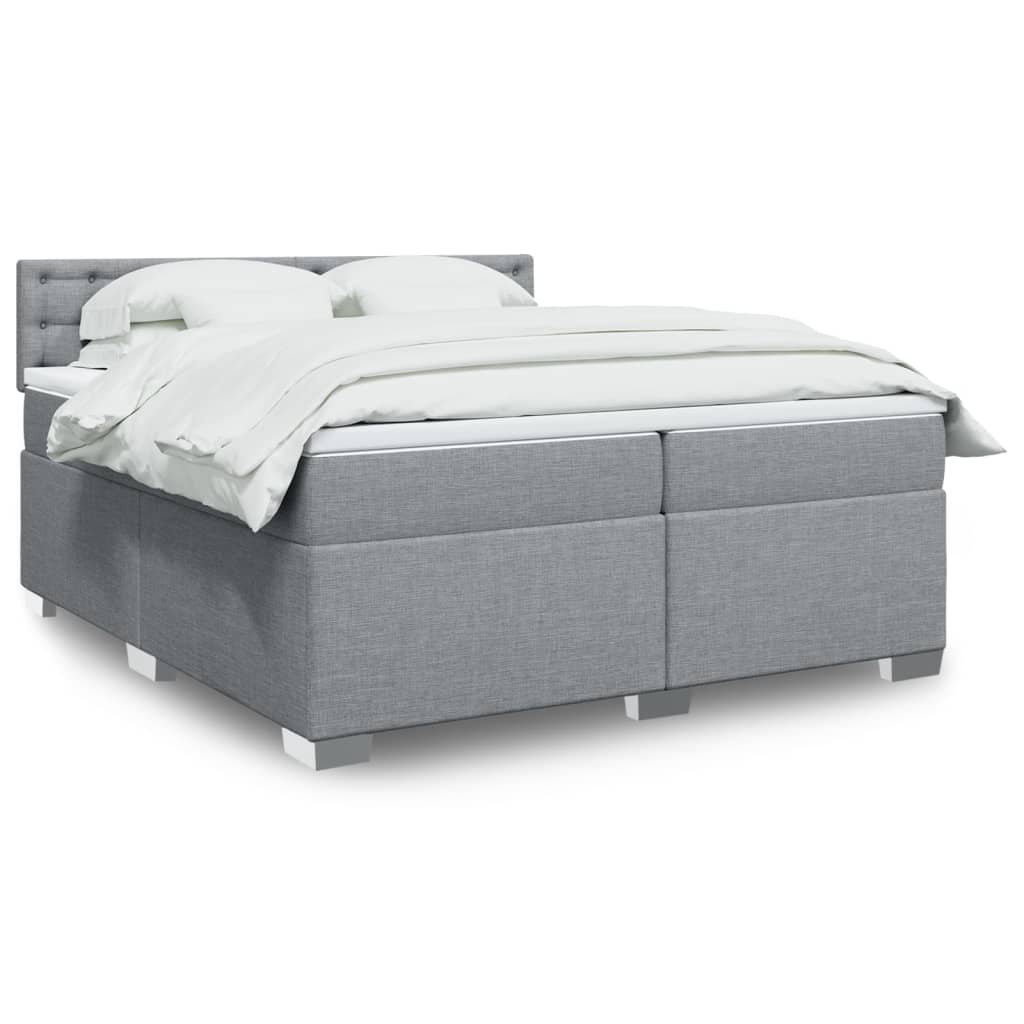 Κρεβάτι Boxspring με Στρώμα Ανοιχτό Γκρι 200x200 εκ. Υφασμάτινο - Pakobazaar