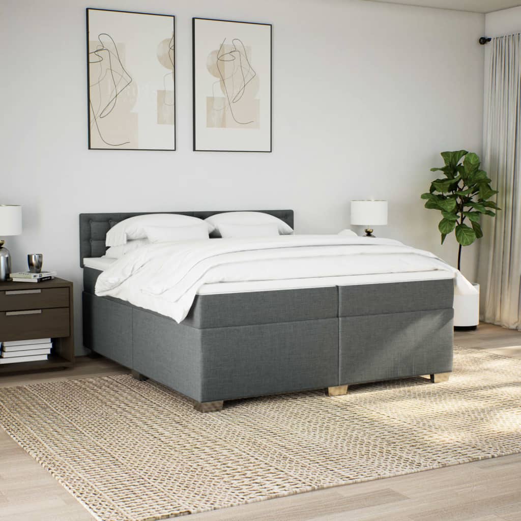 Κρεβάτι Boxspring με Στρώμα Σκούρο Γκρι 200x200 εκ. Υφασμάτινο