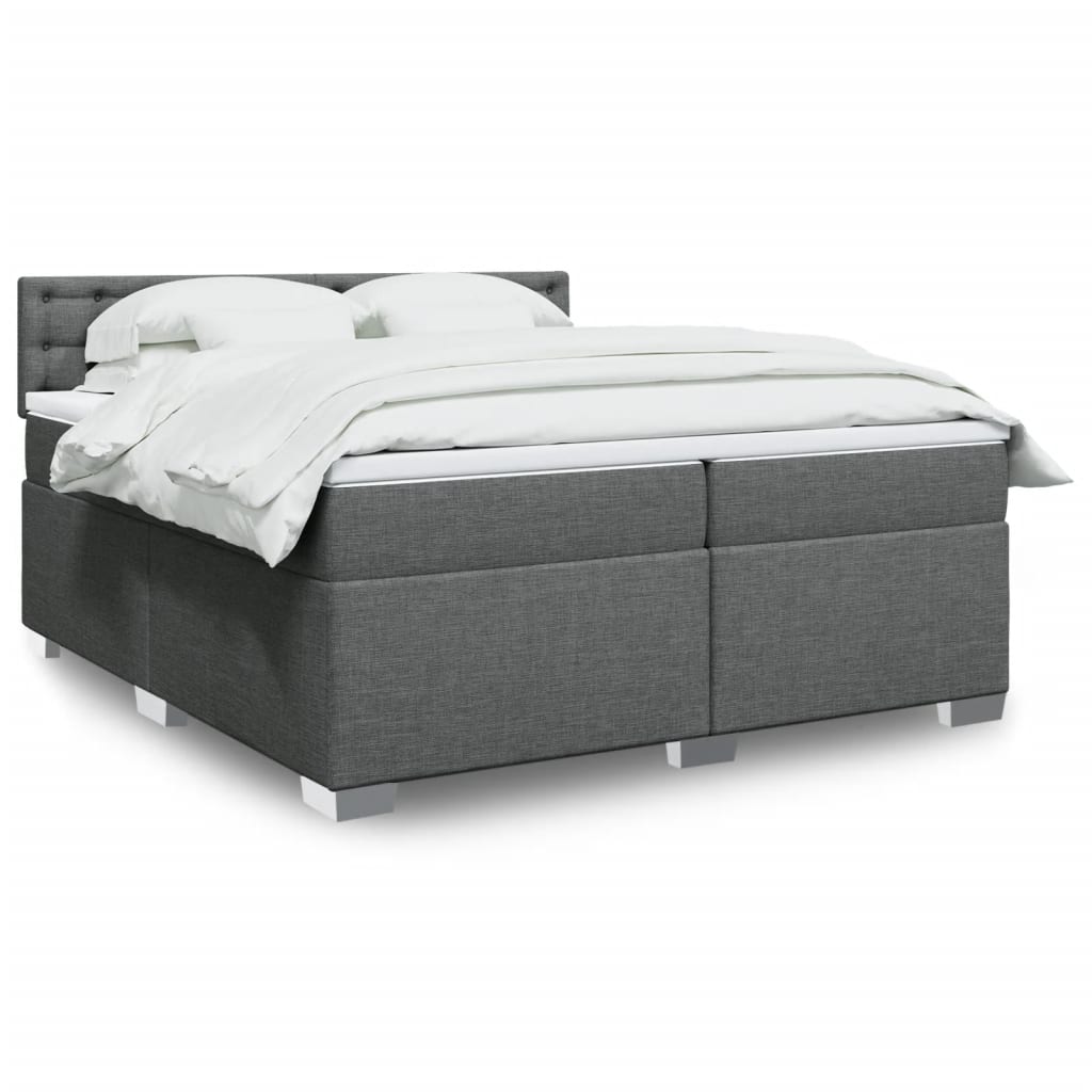 Κρεβάτι Boxspring με Στρώμα Σκούρο Γκρι 200x200 εκ. Υφασμάτινο