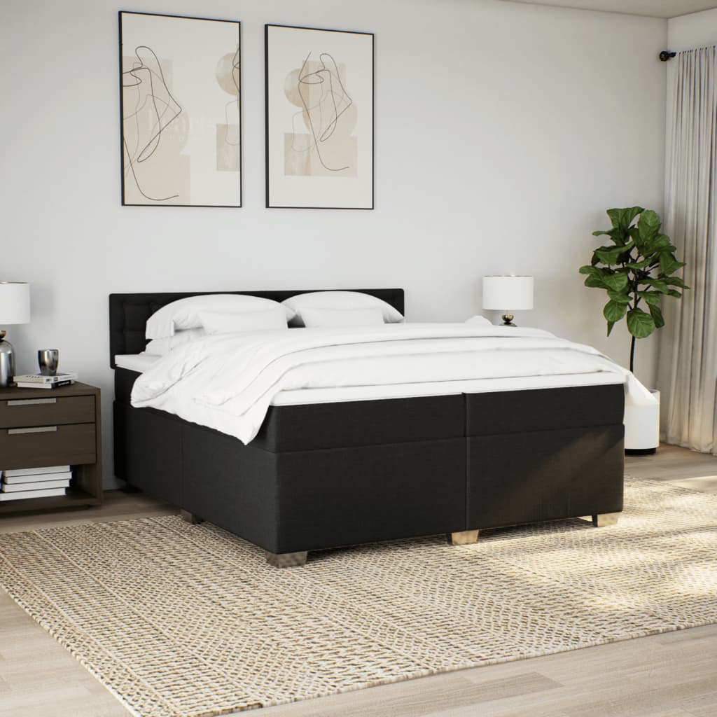 Κρεβάτι Boxspring με Στρώμα Μαύρο 200x200 εκ. Υφασμάτινο - Pakobazaar