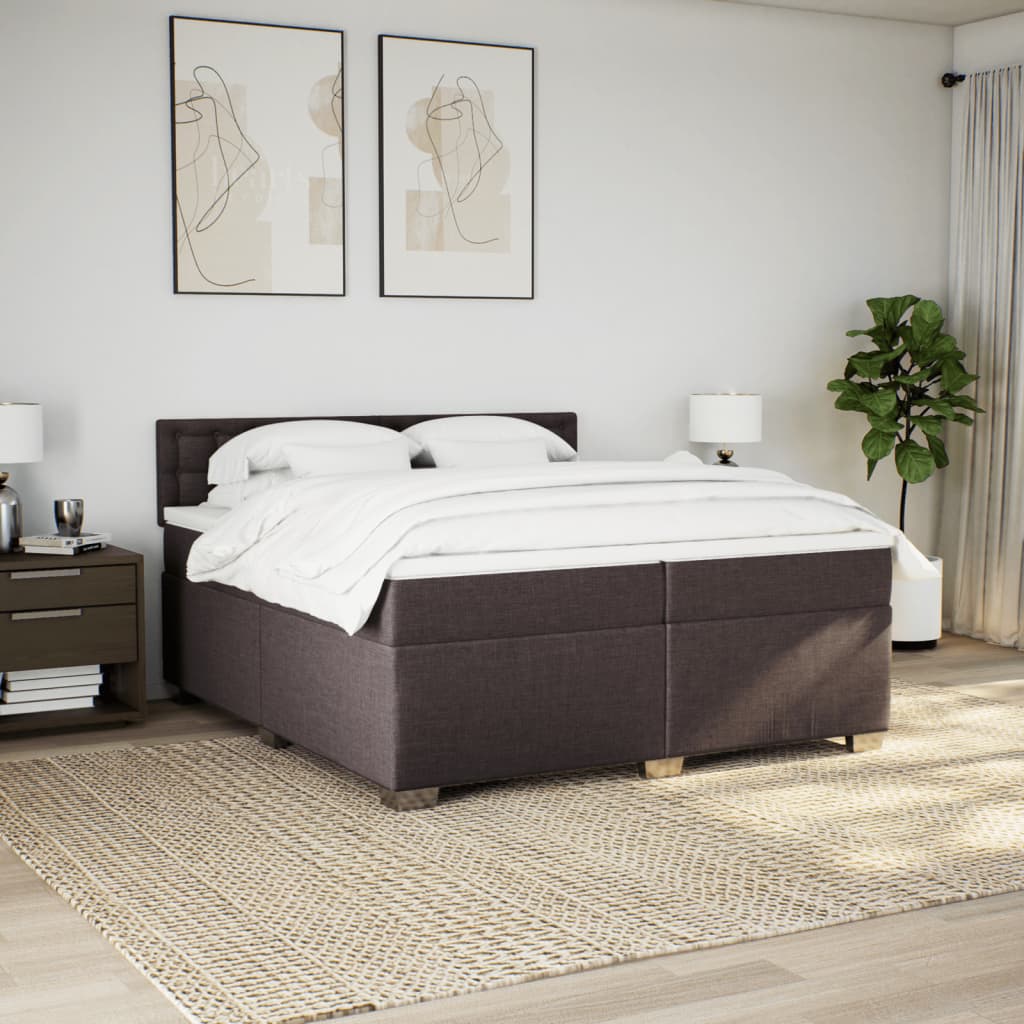 Κρεβάτι Boxspring με Στρώμα Σκούρο Καφέ 200x200 εκ. Υφασμάτινο - Pakobazaar