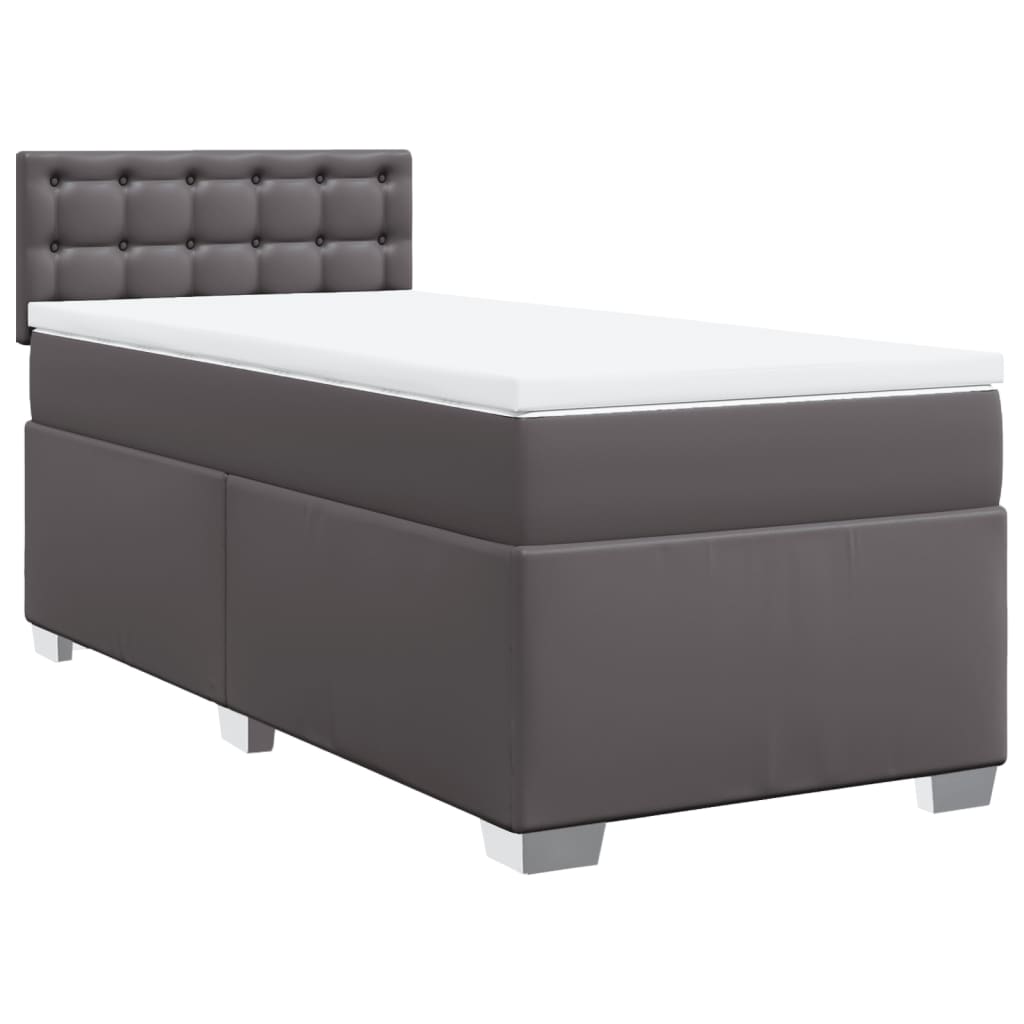 Κρεβάτι Boxspring με Στρώμα Γκρι 80 x 200 εκ. Συνθετικό Δέρμα - Pakobazaar