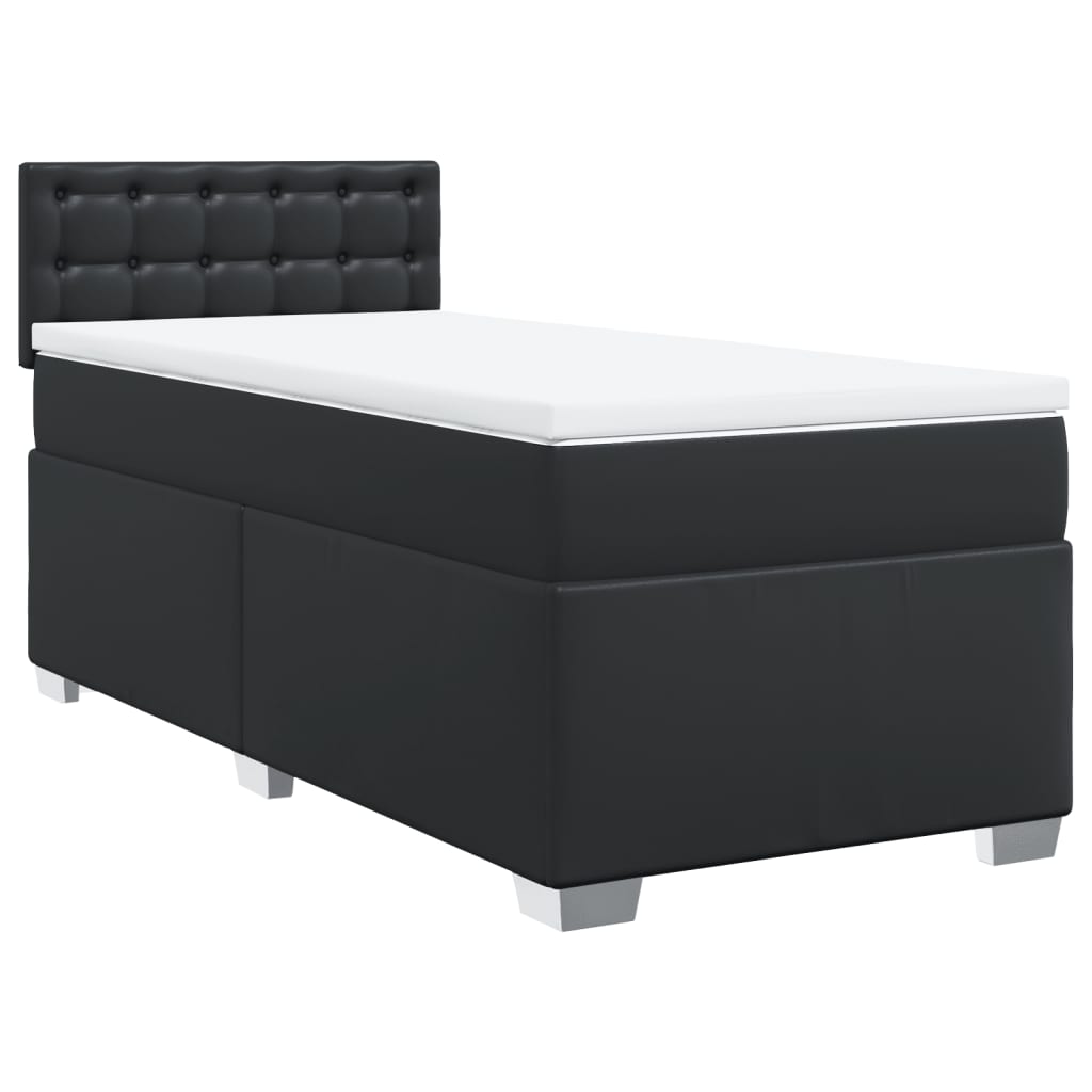 Κρεβάτι Boxspring με Στρώμα Μαύρο 90x190εκ. από Συνθετικό Δέρμα