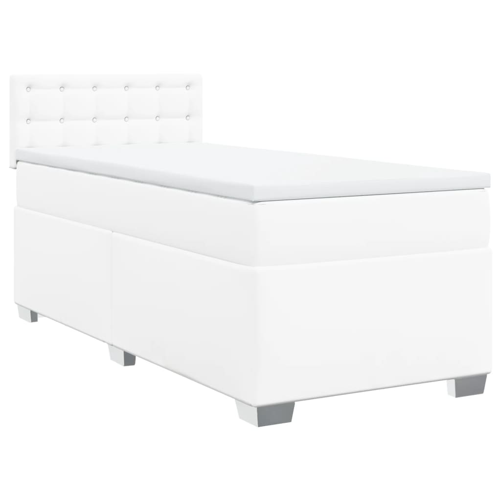 Κρεβάτι Boxspring με Στρώμα Λευκό 90x190εκ. από Συνθετικό Δέρμα - Pakobazaar