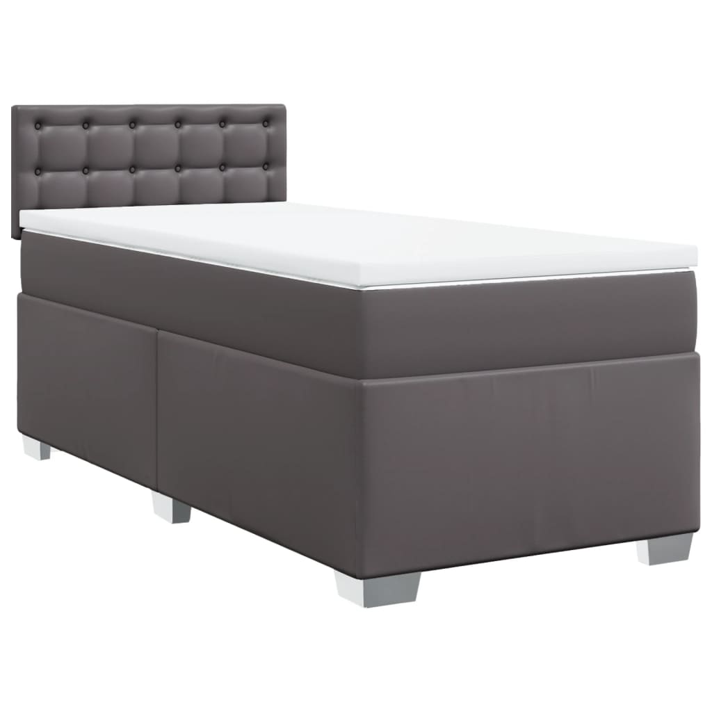 Κρεβάτι Boxspring με Στρώμα Γκρι 90x190 εκ. από Συνθετικό Δέρμα