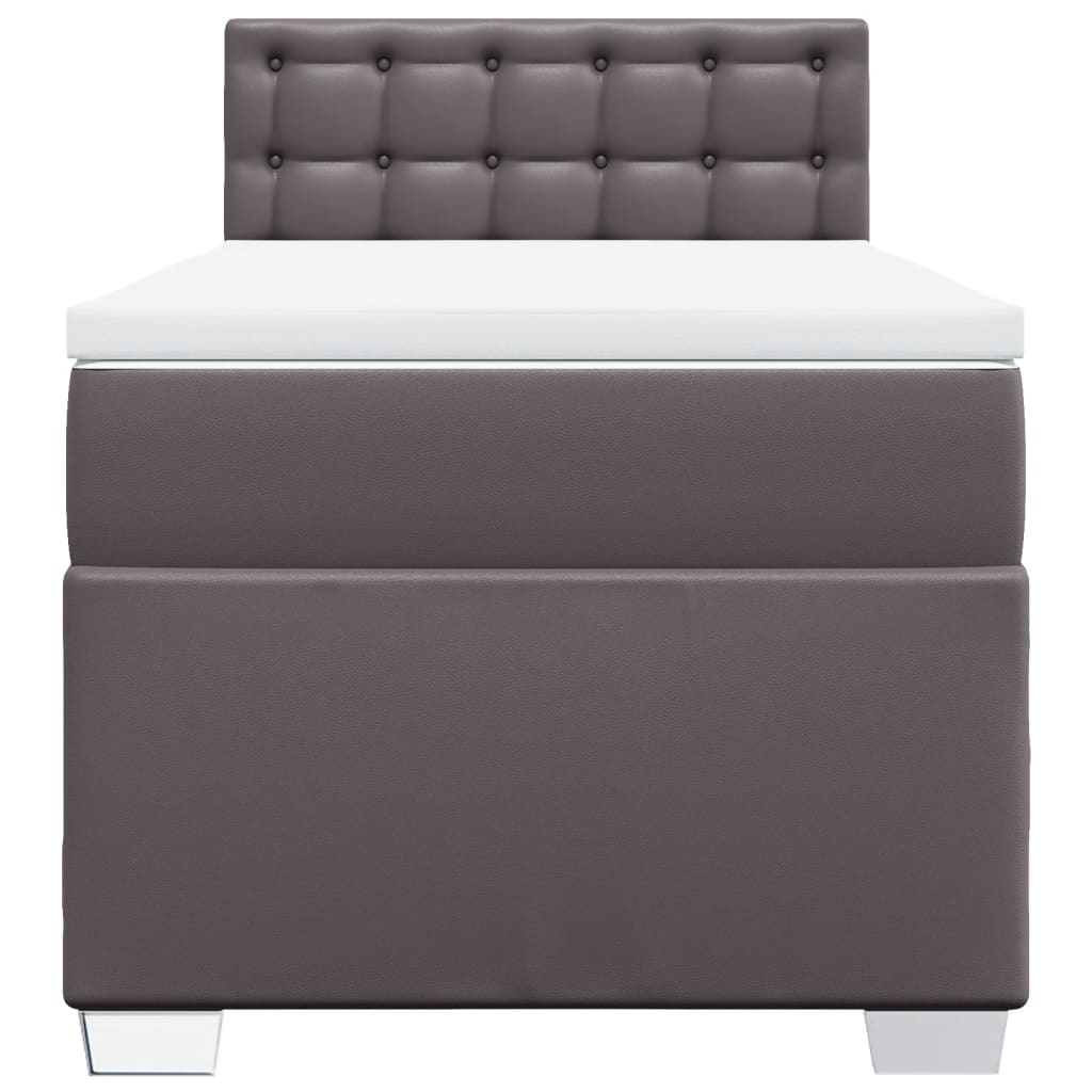 Κρεβάτι Boxspring με Στρώμα Γκρι 90x190 εκ. από Συνθετικό Δέρμα