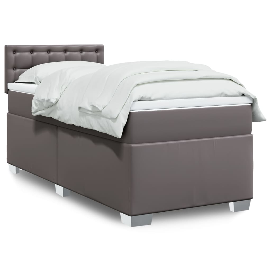 Κρεβάτι Boxspring με Στρώμα Γκρι 90x190 εκ. από Συνθετικό Δέρμα