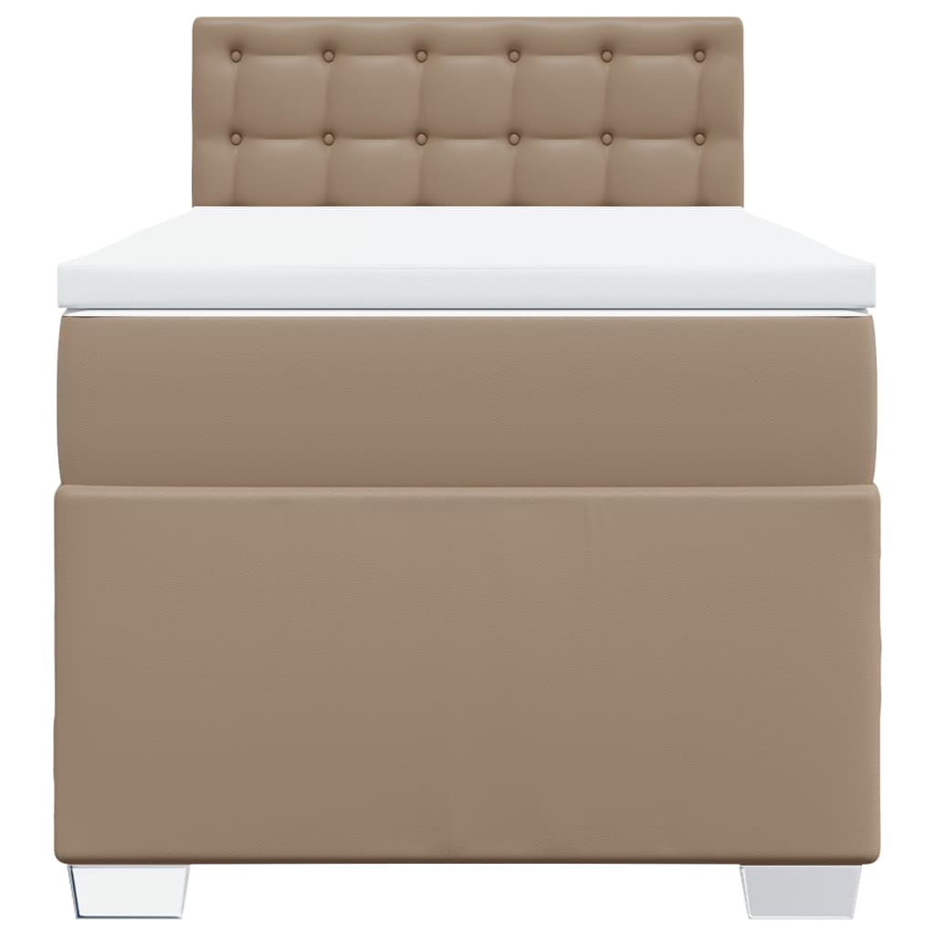 Κρεβάτι Boxspring με Στρώμα Καπουτσίνο 90x190εκ.από Συνθ. Δέρμα - Pakobazaar