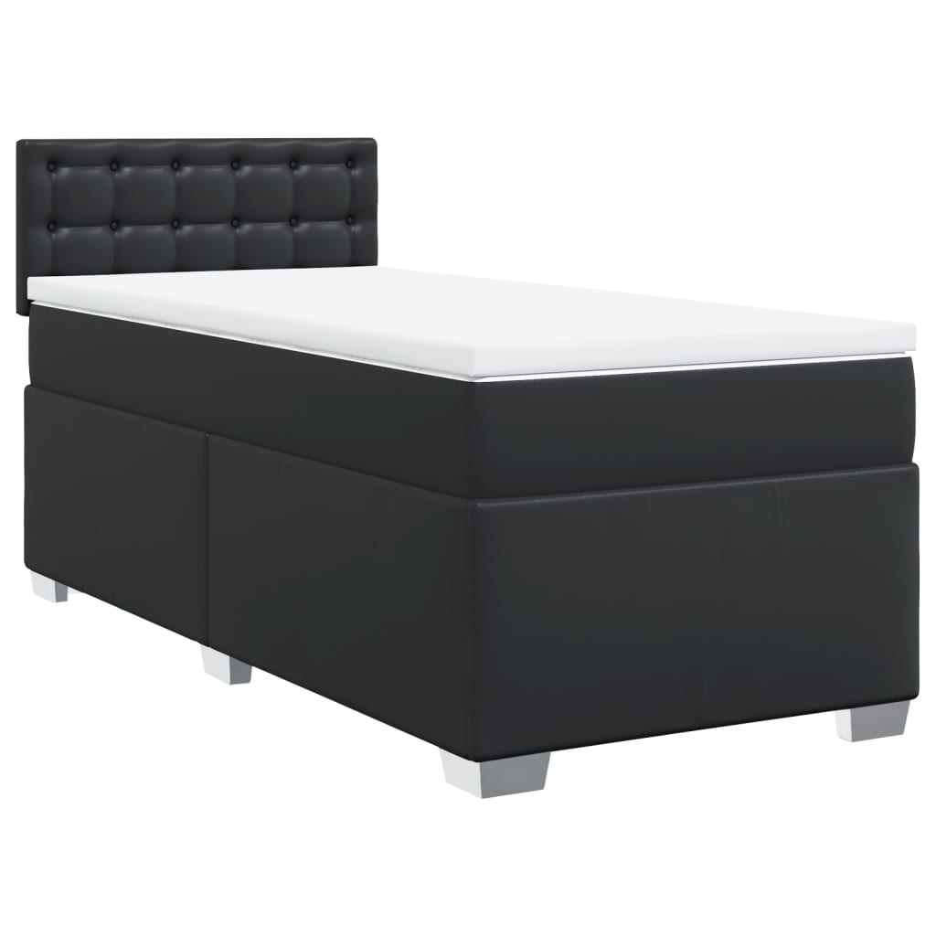Κρεβάτι Boxspring με Στρώμα Μαύρο 90x200εκ. από Συνθετικό Δέρμα