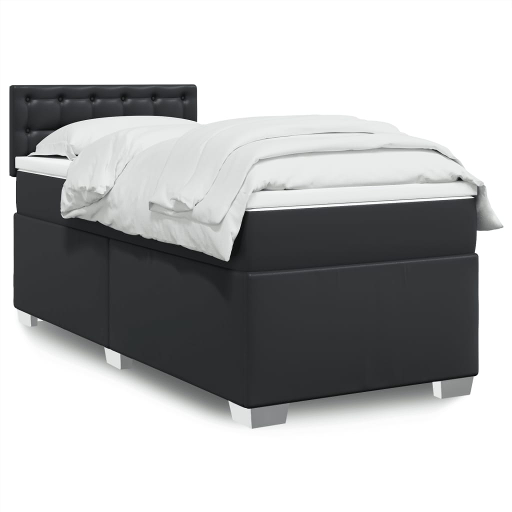 Κρεβάτι Boxspring με Στρώμα Μαύρο 90x200εκ. από Συνθετικό Δέρμα