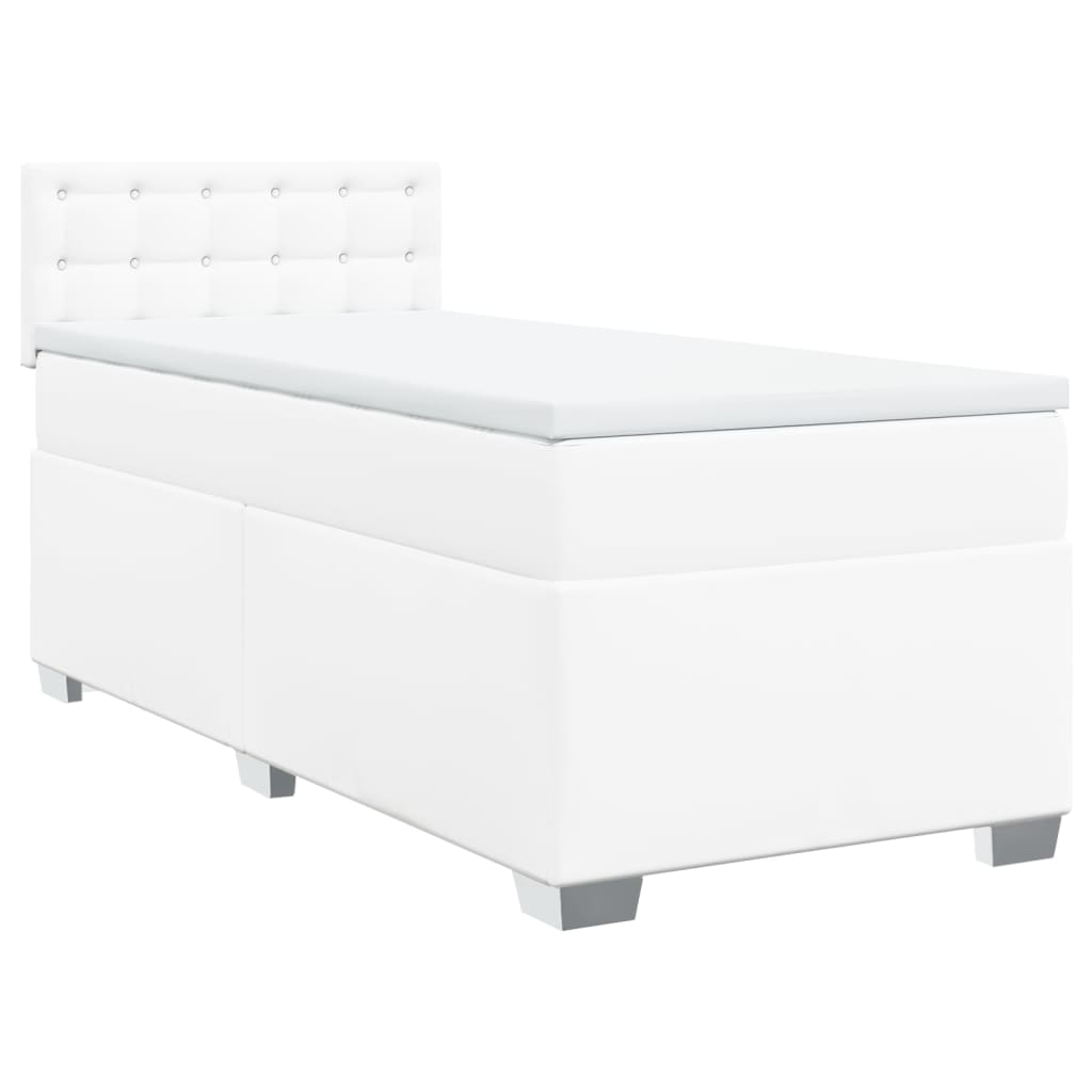 Κρεβάτι Boxspring με Στρώμα Λευκό 90x200εκ. από Συνθετικό Δέρμα - Pakobazaar