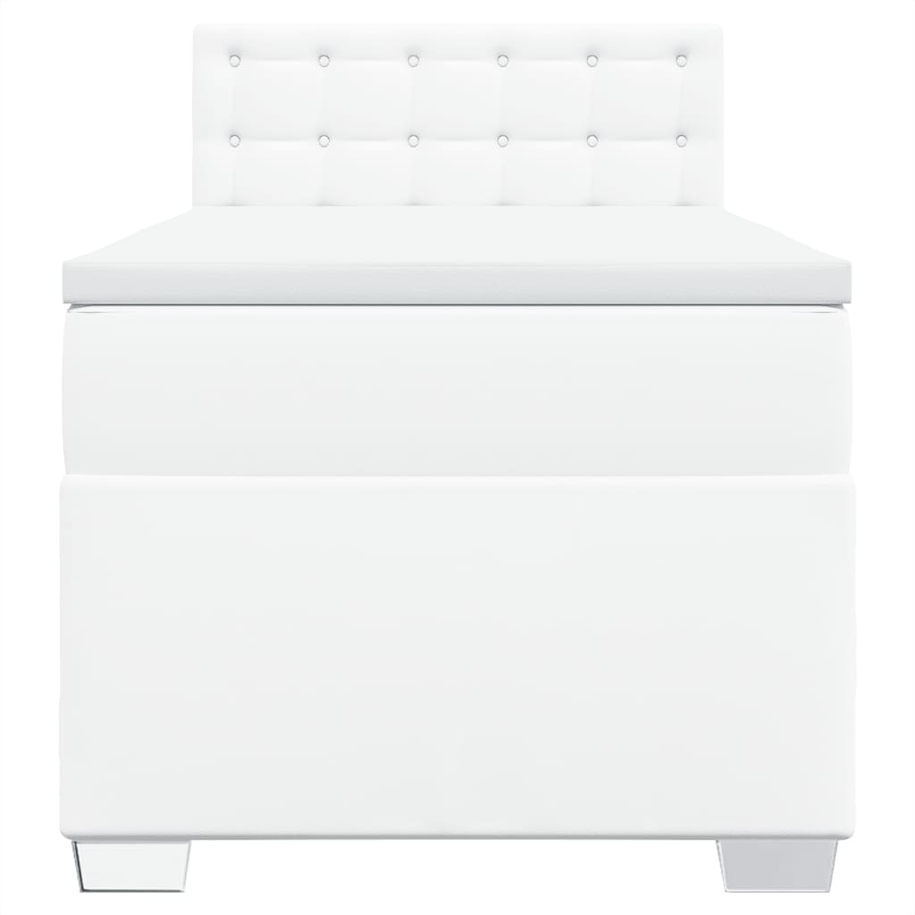 Κρεβάτι Boxspring με Στρώμα Λευκό 90x200εκ. από Συνθετικό Δέρμα - Pakobazaar