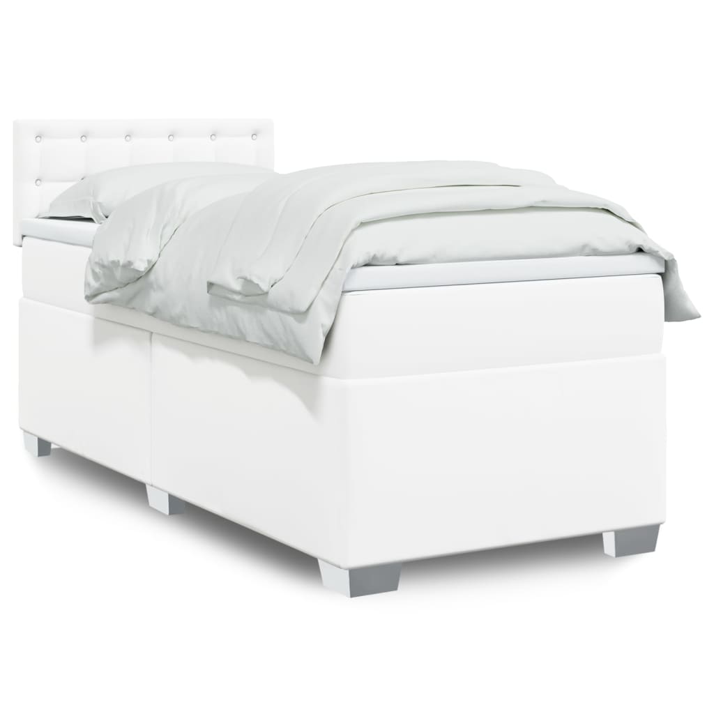 Κρεβάτι Boxspring με Στρώμα Λευκό 90x200εκ. από Συνθετικό Δέρμα - Pakobazaar