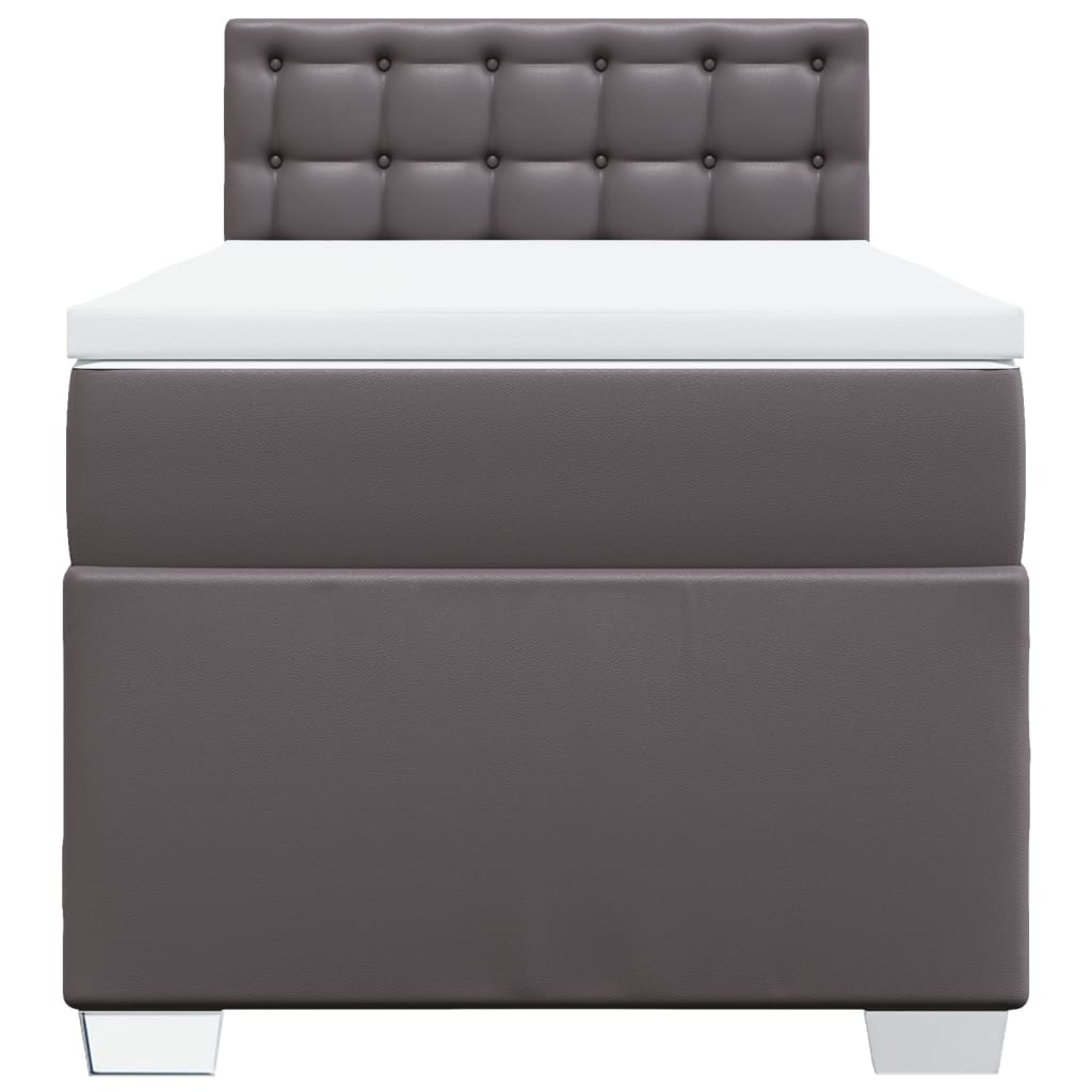Κρεβάτι Boxspring με Στρώμα Γκρι 90x200 εκ. από Συνθετικό Δέρμα