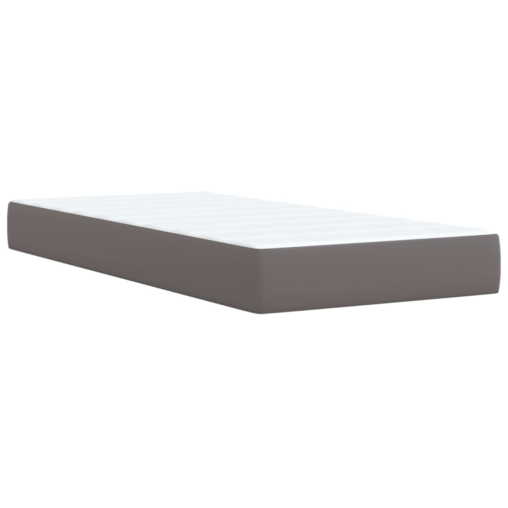 Κρεβάτι Boxspring με Στρώμα Γκρι 90x200 εκ. από Συνθετικό Δέρμα