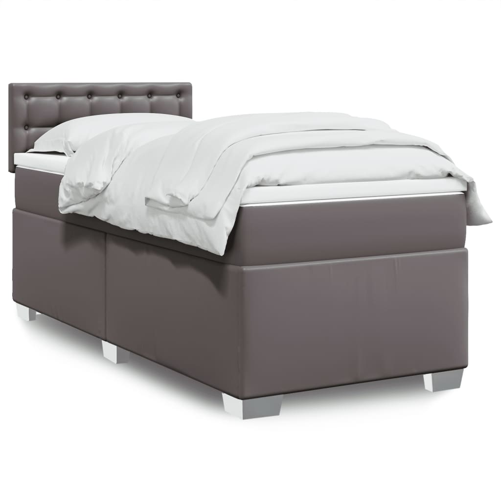 Κρεβάτι Boxspring με Στρώμα Γκρι 90x200 εκ. από Συνθετικό Δέρμα
