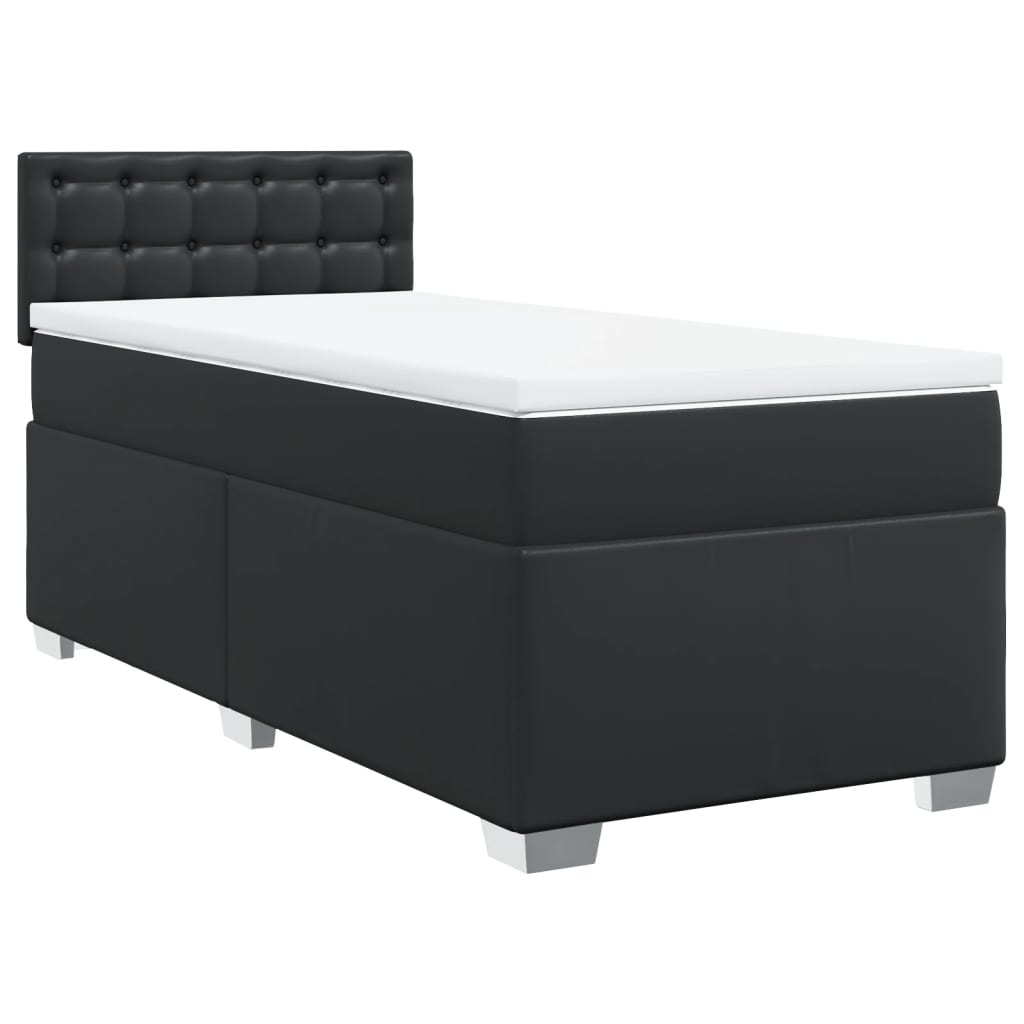 Κρεβάτι Boxspring με Στρώμα Μαύρο 100x200εκ.από Συνθετικό Δέρμα - Pakobazaar