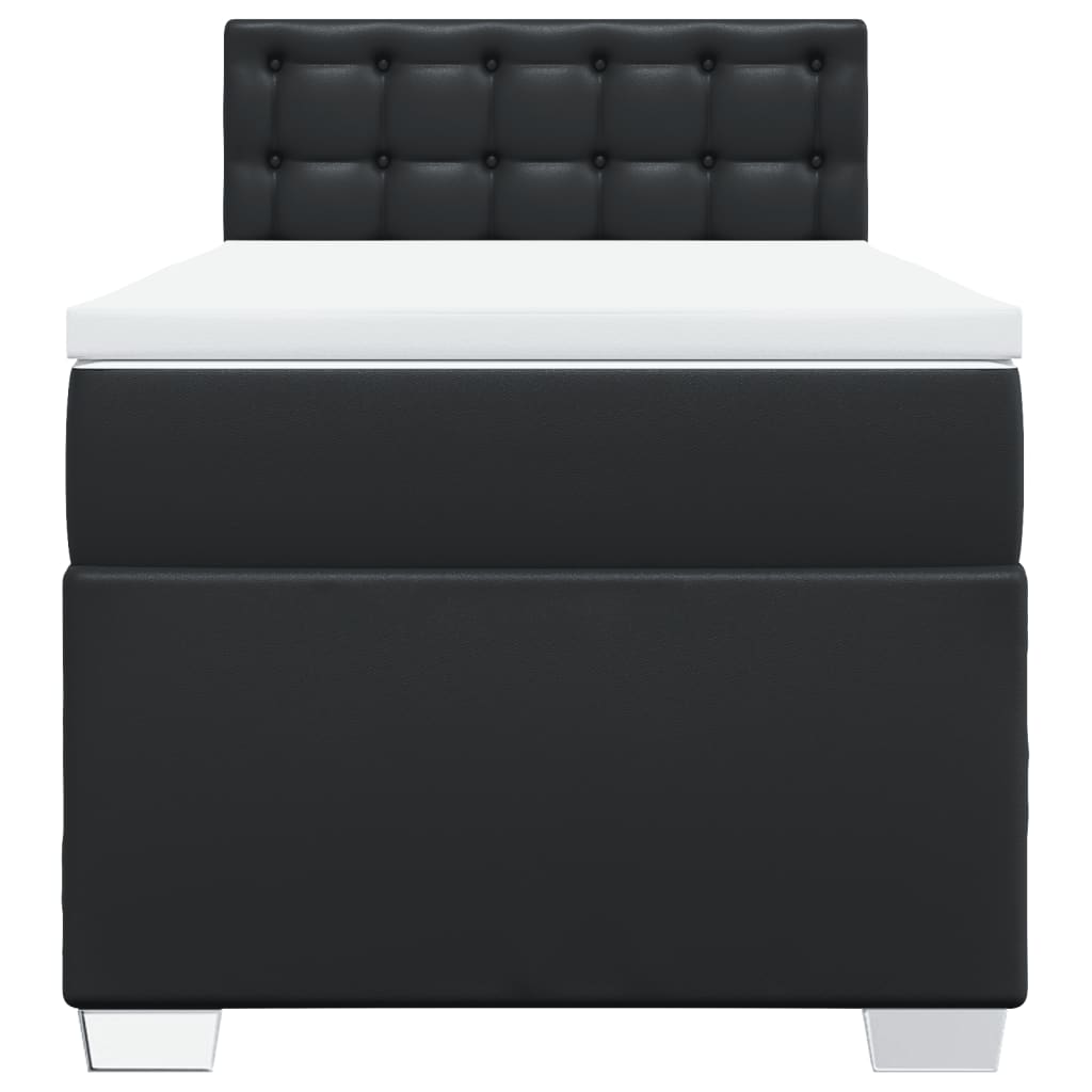 Κρεβάτι Boxspring με Στρώμα Μαύρο 100x200εκ.από Συνθετικό Δέρμα - Pakobazaar
