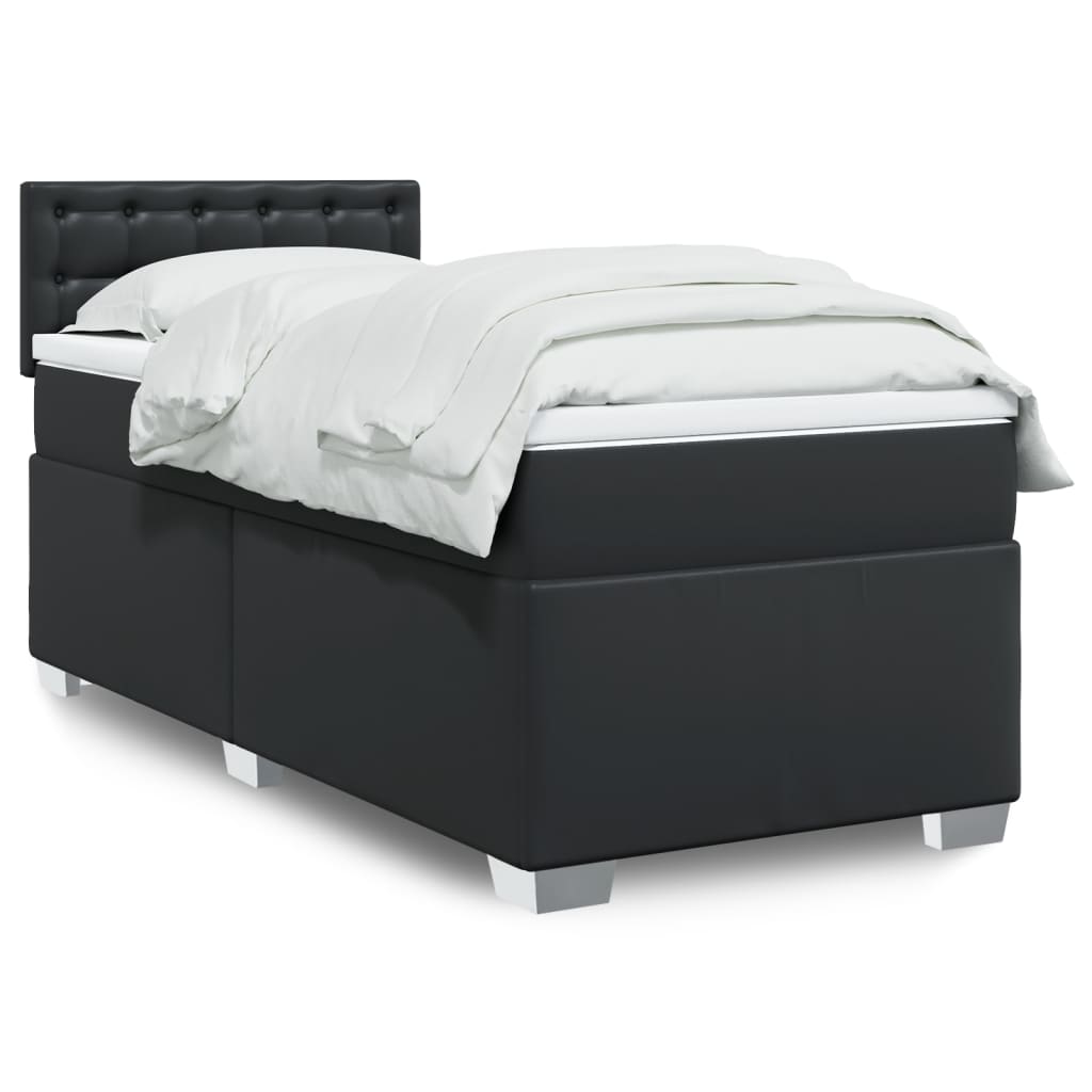 Κρεβάτι Boxspring με Στρώμα Μαύρο 100x200εκ.από Συνθετικό Δέρμα - Pakobazaar