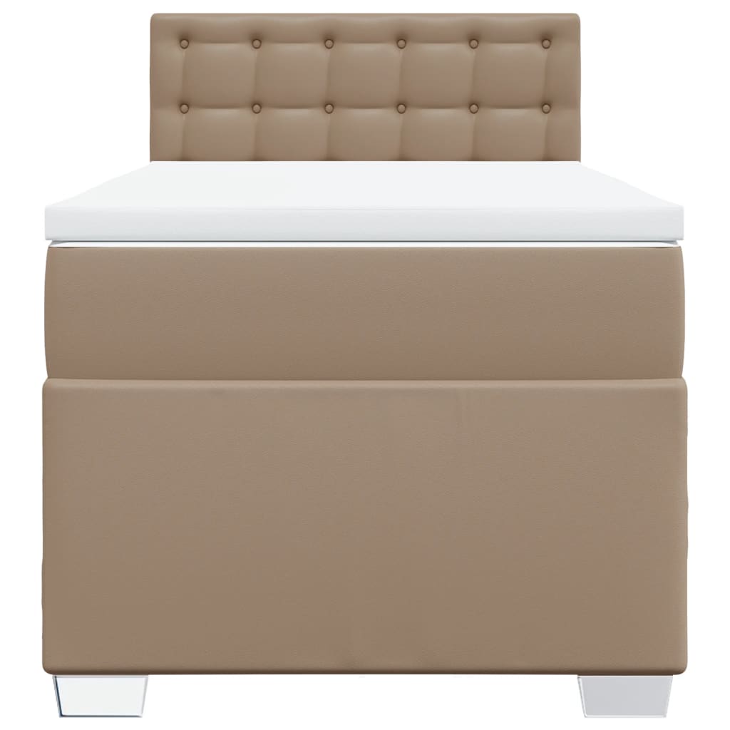 Κρεβάτι Boxspring με Στρώμα Καπουτσίνο 100x200εκ.από Συνθ.Δέρμα - Pakobazaar
