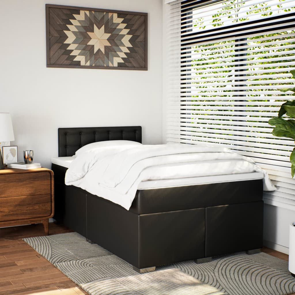 Κρεβάτι Boxspring με Στρώμα Μαύρο 120x190εκ.από Συνθετικό Δέρμα