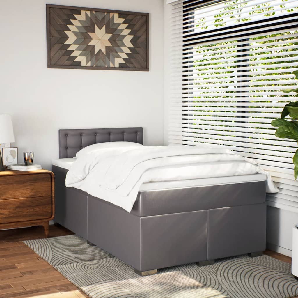 Κρεβάτι Boxspring με Στρώμα Γκρι 120x190εκ. από Συνθετικό Δέρμα